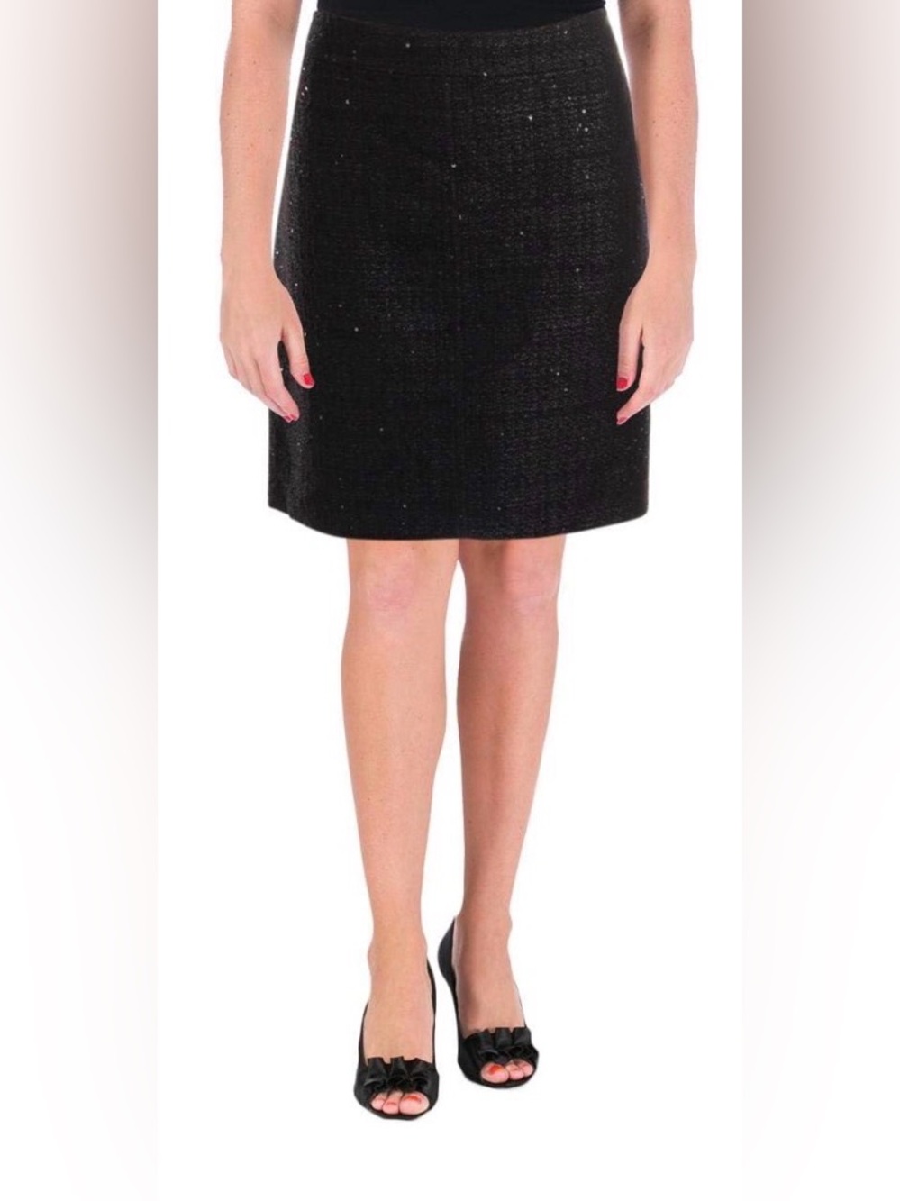 Anne Klein Black Sequined Tweed Mini Pencil Skirt Size 10 NWT